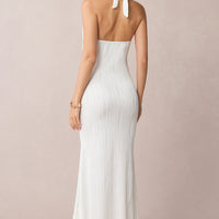 Halter Neck Tie Back Backless Metallic Decor Sleeveless Maxi Dress