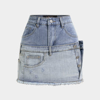 Denim Contrast Asymmetrical High Waist A-Line Skirt