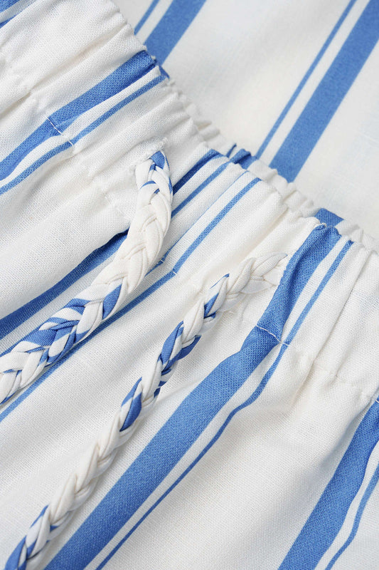 Stripes Print Linen Wide Leg Pants