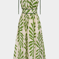 Leaves Print Slip Sleeveless Maxi Dress