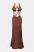 Stain Patchwork Sheer Lace V-Neck Crosssed Backless Maxi Dress