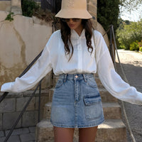 Denim High Waist Pocket Wide Leg Skirt