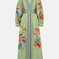 Delicate Floral V-Neck Single Breasted Midi Dress