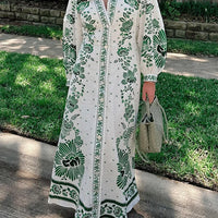 Unique Print Button Down Long Sleeve Shirt Maxi Dress