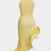 Asymmetrical Ruffle Tie-Up Ribbed Sleeveless Midi Dress