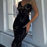 Beach Hollow V-neck Slim Sexy Midi Dress