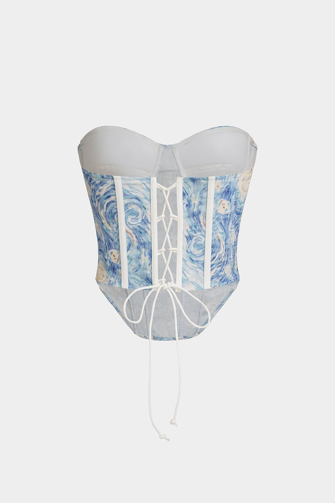 Artistic Print Bustier Tie Back Tube Top