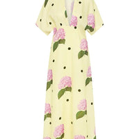 Jasmine Linen Blend Floral Polka Dot Wide Sleeve Shirt Maxi Dress