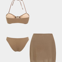 Metallic Tie-Up Ruched Bikini Set