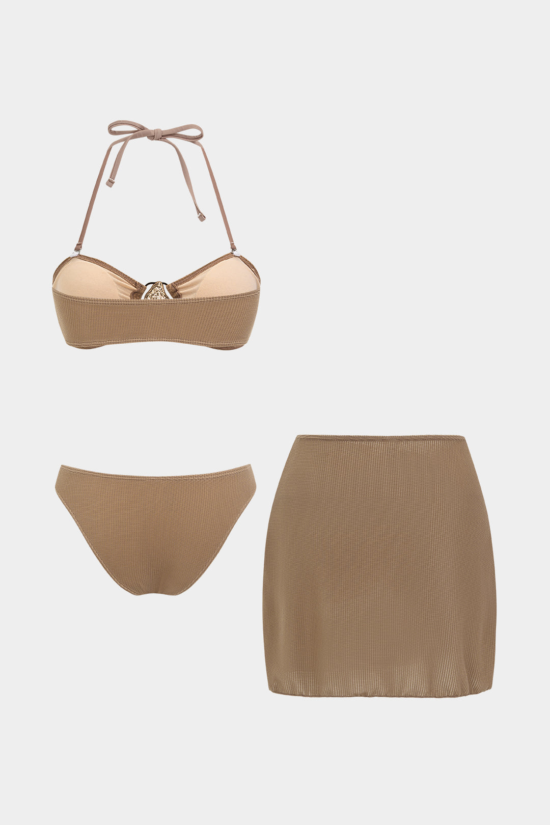Metallic Tie-Up Ruched Bikini Set