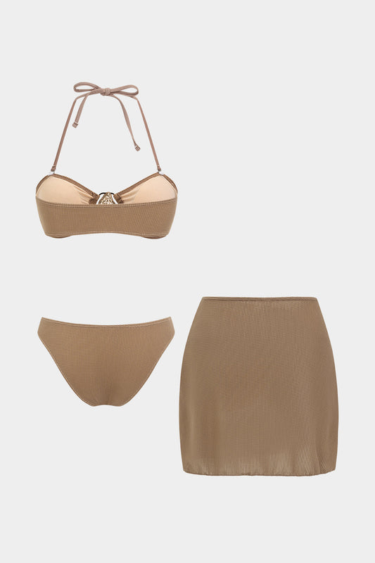 Metallic Tie-Up Ruched Bikini Set