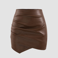 Faux Leather Ruched Asymmetrical Mini Skirt