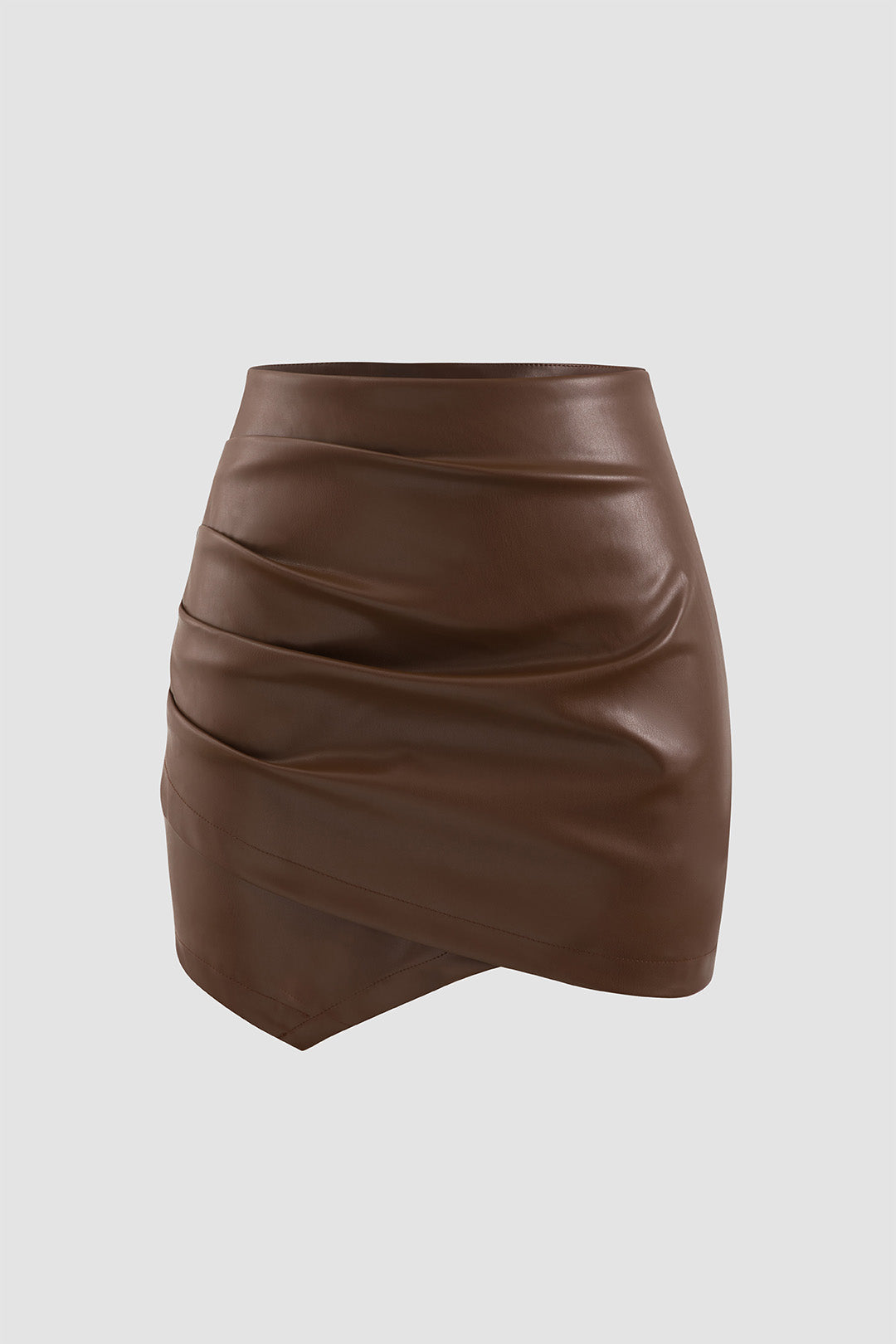 Faux Leather Ruched Asymmetrical Mini Skirt