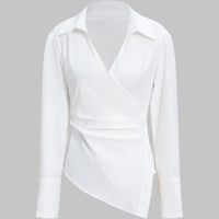 V-Neck Asymmetrical Tie Back Long-Sleeve Shirt