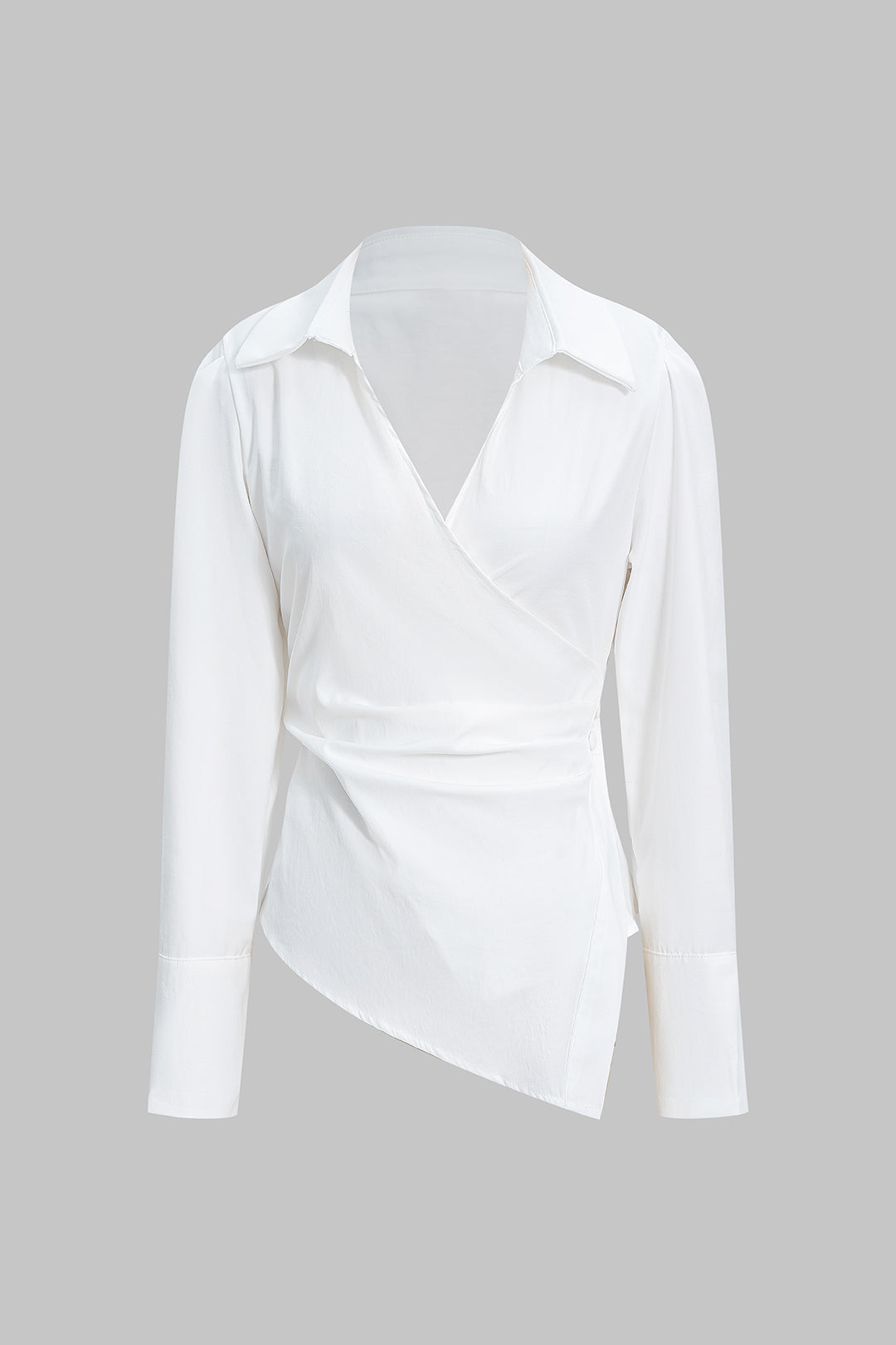 V-Neck Asymmetrical Tie Back Long-Sleeve Shirt