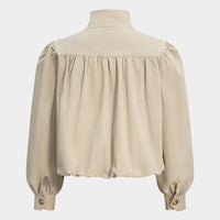 Stand Collar Ruched Shoulder Pad Jacket