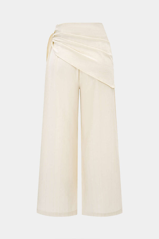 Striped Ruched Tie-Up Wide Leg Pants
