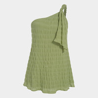 Textured One Shoulder Twist Knot Mini Dress