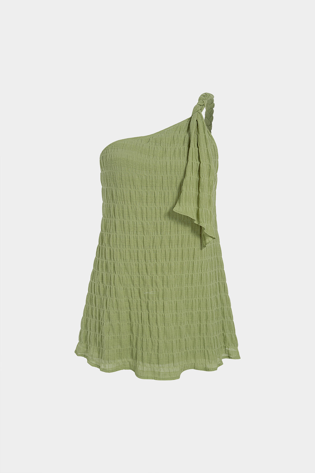 Textured One Shoulder Twist Knot Mini Dress