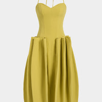 Halter Neck Tie Back Ruched Sleeveless Midi Dress