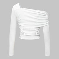One Shoulder Ruched Asymmetrical Long-Sleeve Top