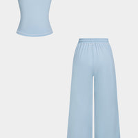 Solid U-Neck Tank Top And Wide Leg Pants Set
