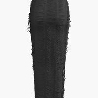 Distressed V-Neck Crop Top And High Slit Maxi Skirt Set