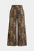 Leopard Print Denim Zipper Wide Leg Trousers