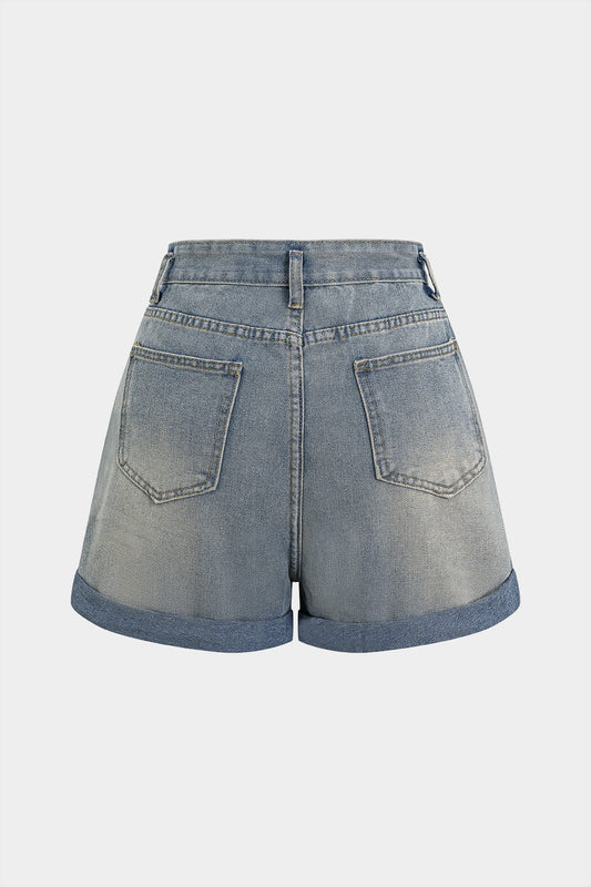 Denim Contrast High Waist Pocket Shorts