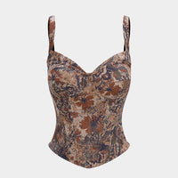 Floral Print Slip Zipper Corset Waist Tube Top