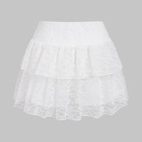 Lace Layered Ruffle High Waist Skirt