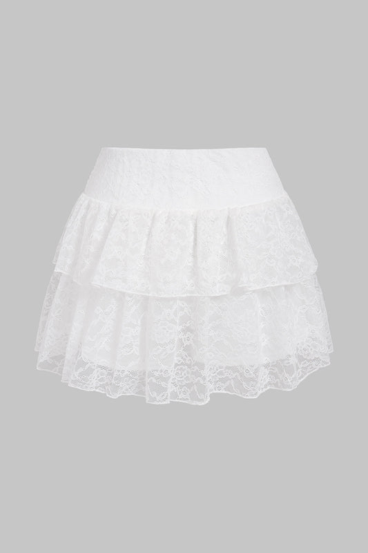 Lace Layered Ruffle High Waist Skirt