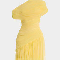 Mesh One Shoulder Asymmetrical Ruched Sleeveless Mini Dress