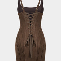 Suede Square Neck Tie Back Sleeveless Mini Dress