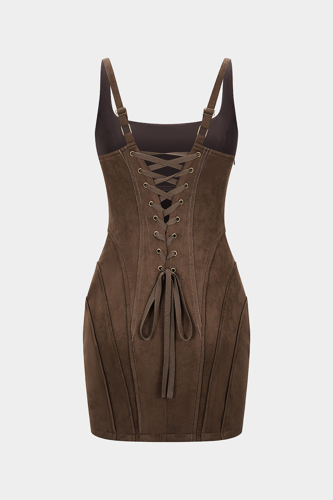 Suede Square Neck Tie Back Sleeveless Mini Dress