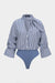 Stripes Print Button Patchwork Knotted Long Sleeve Bodysuit