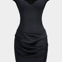 Solid V-Neck Ruched Sleeveless Mini Dress