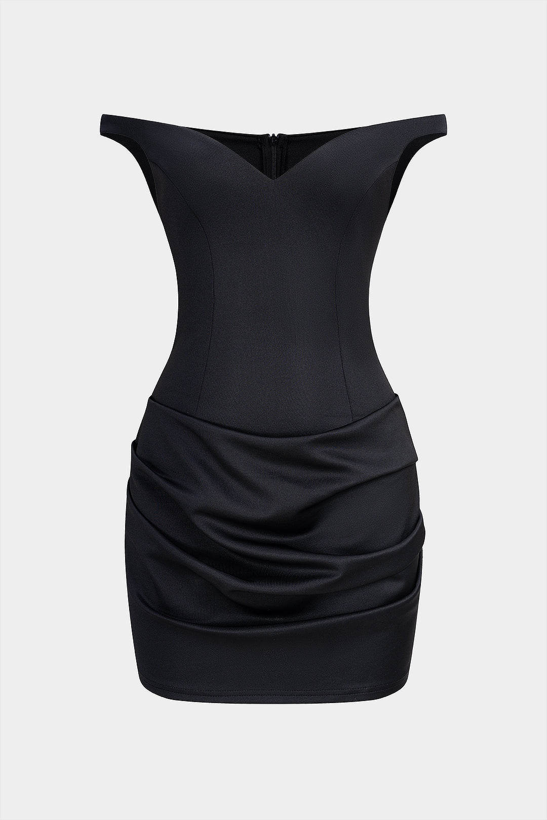 Solid V-Neck Ruched Sleeveless Mini Dress