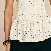 Polka Dots Print Satin Patchwork Lace Cami Top