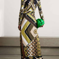 Retro Personality Abstract Print Long Sleeve Maxi Dress