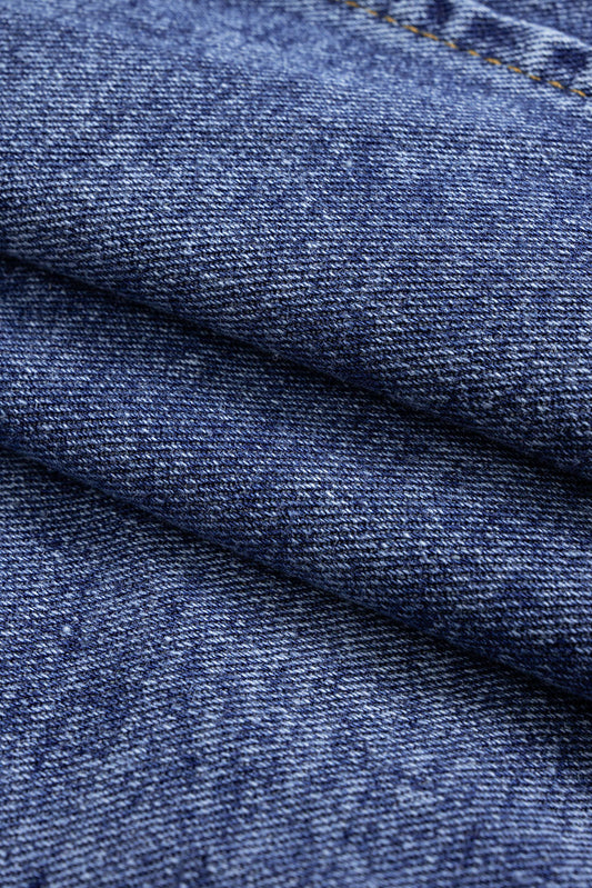 Denim Contrast Button Frayed Jacket
