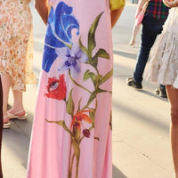 Special Night Sequin Floral Print Off Shoulder A-line Maxi Dress