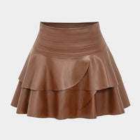 Solid Faux Leather Asymmetrical Skirt