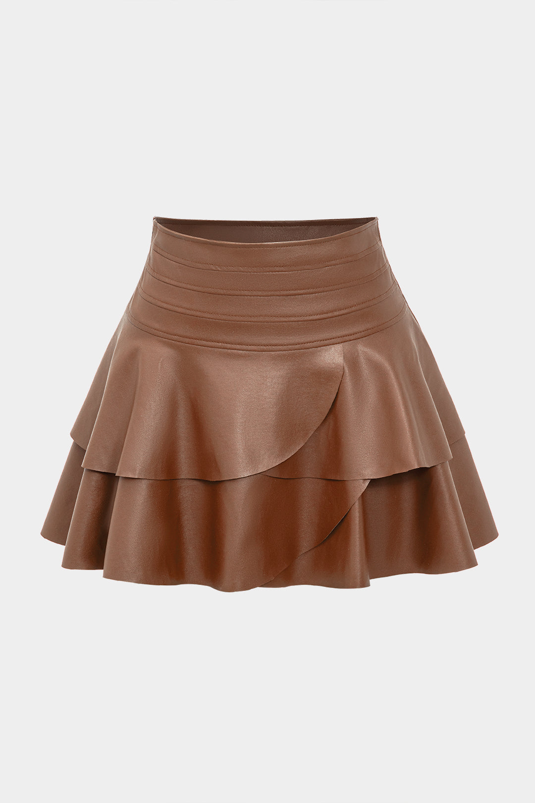 Solid Faux Leather Asymmetrical Skirt
