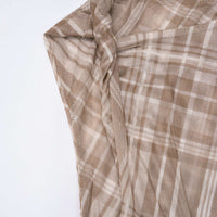 Plaid Print Mesh Twist Knot Round Neck Belted Sleeveless Midi Dress