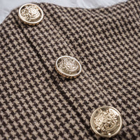 Houndstooth Print Patchwork Pleated High Waist Long-Sleeve Mini Dress