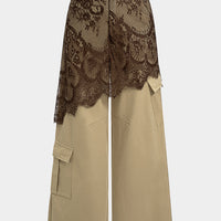 Lace Trim Patchwork Asymmetrical High Waist Wide Leg Pants
