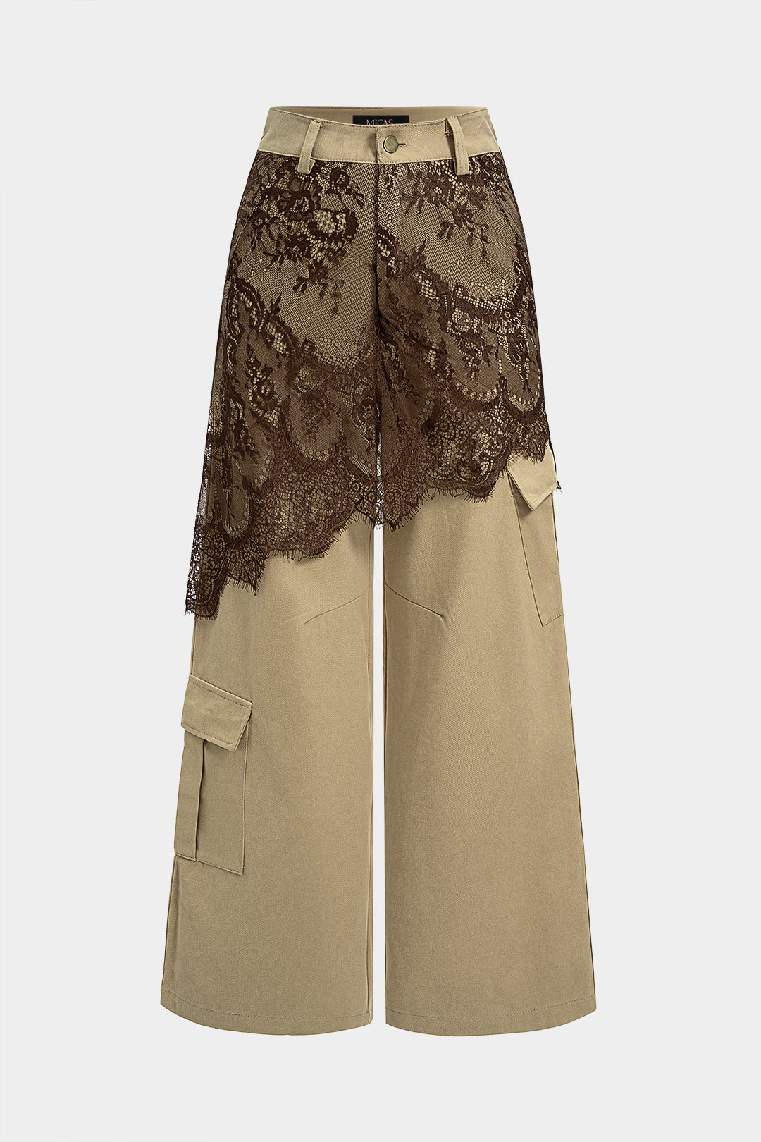 Lace Trim Patchwork Asymmetrical High Waist Wide Leg Pants
