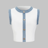Knit Textured Button Patchwork Tank Top