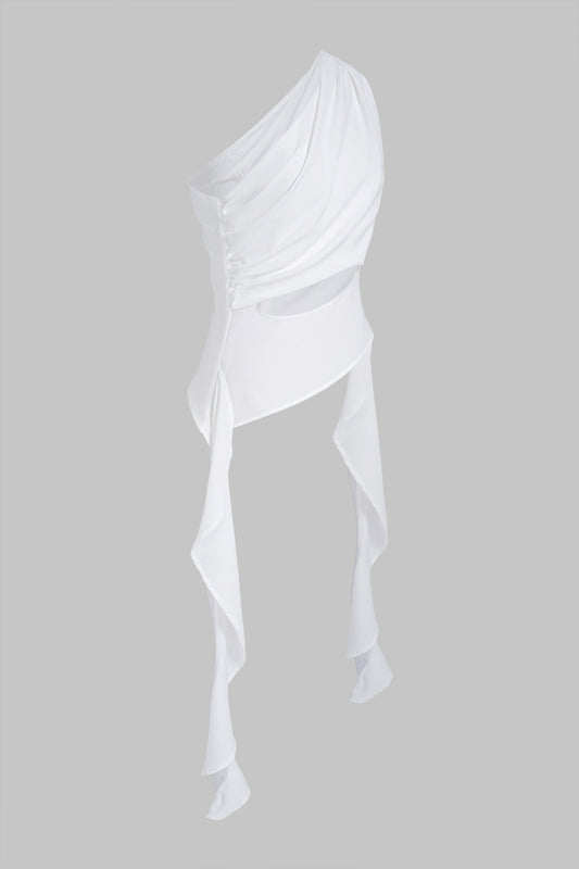 Solid One Shoulder Cut Out Ruched Tank Top